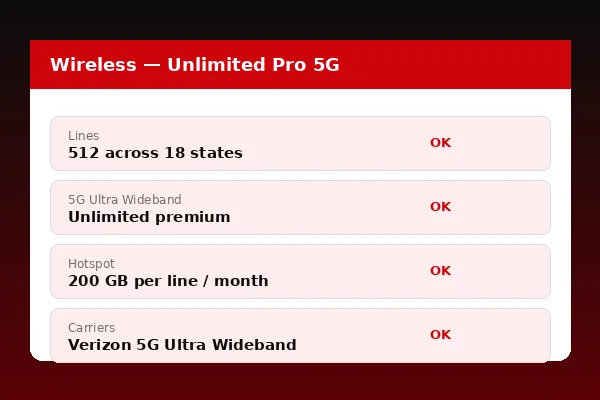 Verizon Business wireless plan management with 512 active lines, data pooling and fleet usage breakdown
